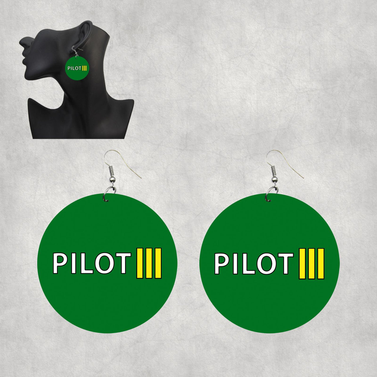 Pilot & Stripes (3 Lines) Designed Wooden Drop Earrings
