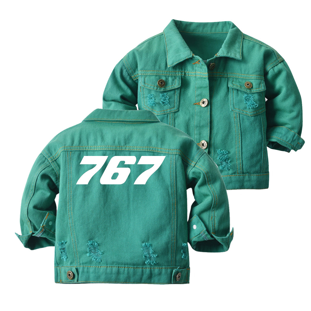 767 Flat Text Designed Children Denim Jackets
