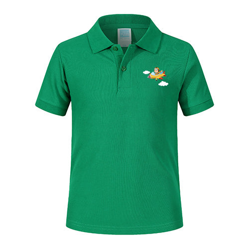 Cartoon Little Boy Operating Plane Designed Children Polo T-Shirts