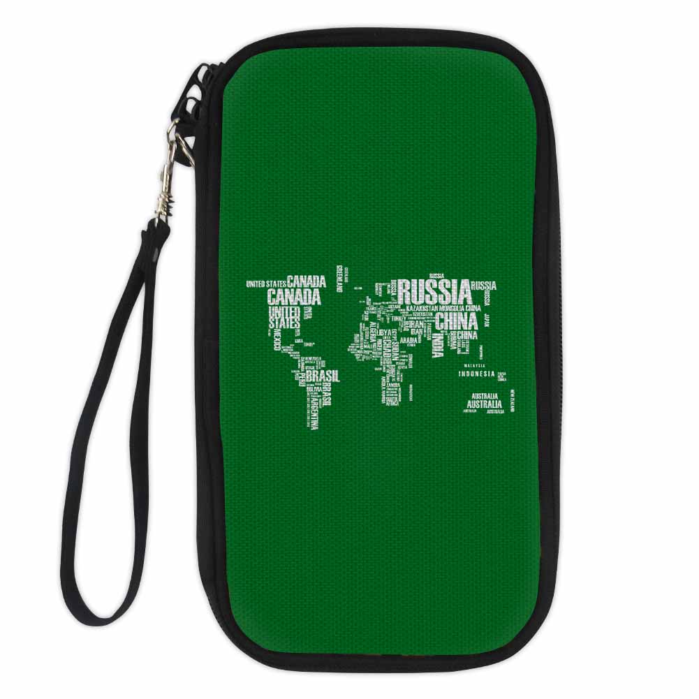 World Map (Text) Designed Travel Cases & Wallets
