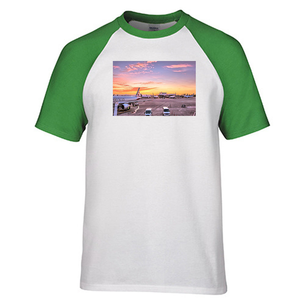 Airport Photo During Sunset Designed Raglan T-Shirts