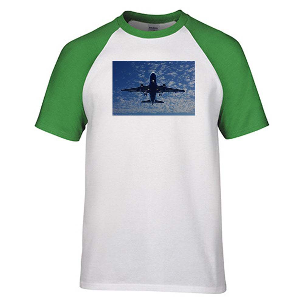 Airplane From Below Designed Raglan T-Shirts