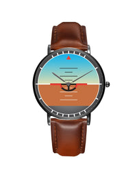 Thumbnail for Airplane Instrument Series (Gyro Horizon) Leather Strap Watches Pilot Eyes Store Black & Brown Leather Strap 