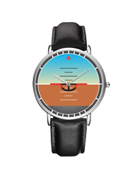 Thumbnail for Airplane Instrument Series (Gyro Horizon) Leather Strap Watches Pilot Eyes Store Silver & Black Leather Strap 
