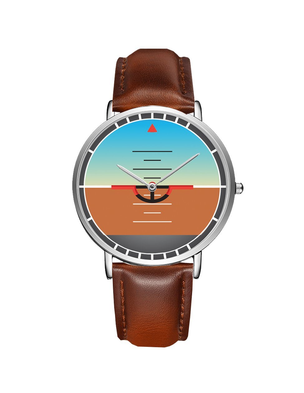 Airplane Instrument Series (Gyro Horizon) Leather Strap Watches Pilot Eyes Store Silver & Brown Leather Strap 