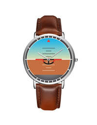 Thumbnail for Airplane Instrument Series (Gyro Horizon) Leather Strap Watches Pilot Eyes Store Silver & Brown Leather Strap 