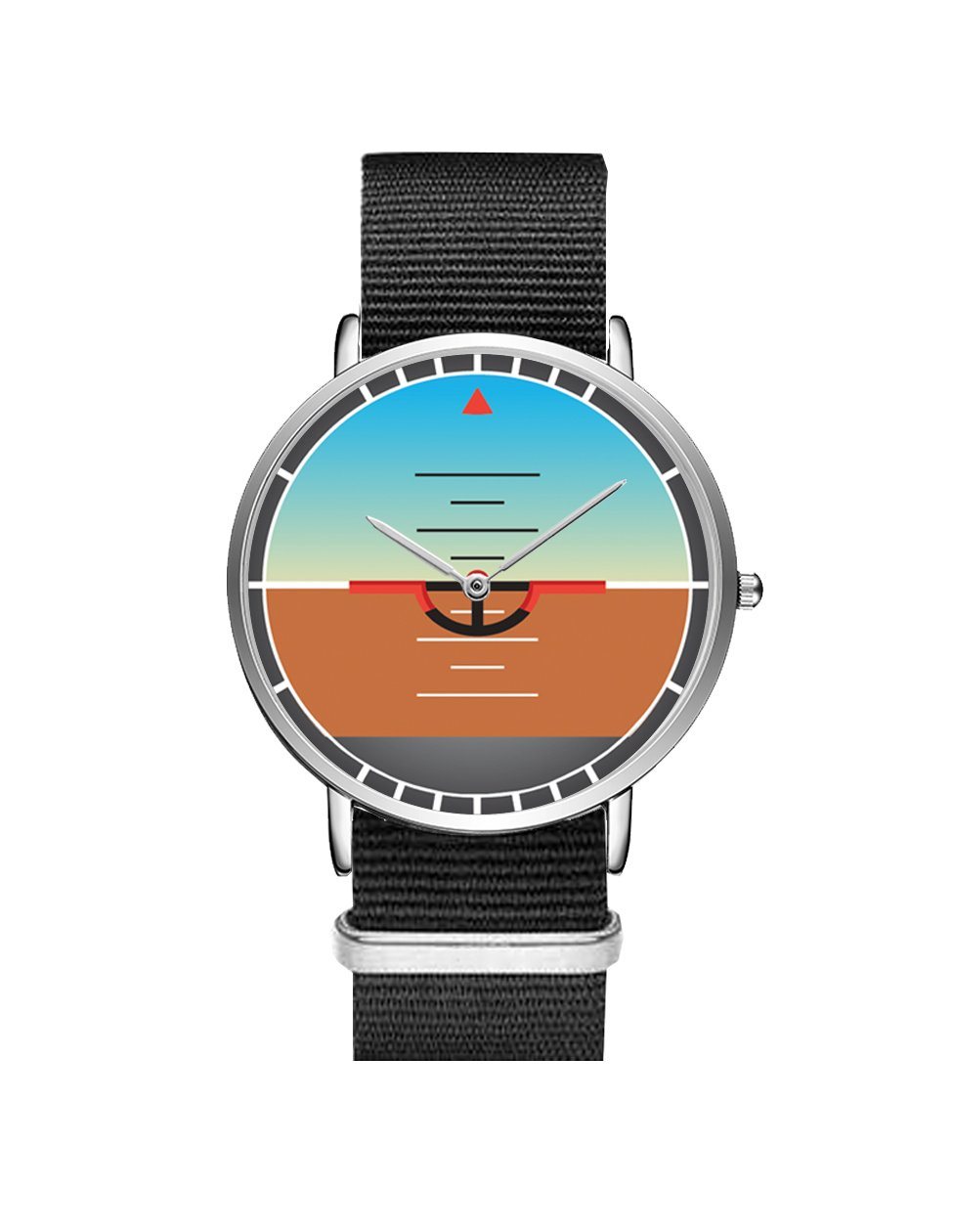Airplane Instrument Series (Gyro Horizon) Leather Strap Watches Pilot Eyes Store Silver & Black Nylon Strap 