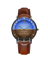 Thumbnail for Airplane Instrument Series (Gyro Horizon 2) Leather Strap Watches Pilot Eyes Store Black & Brown Leather Strap 