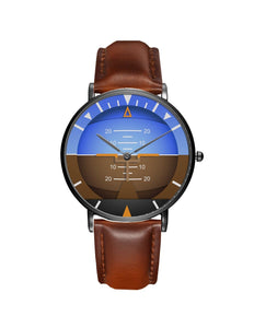 Airplane Instrument Series (Gyro Horizon 2) Leather Strap Watches Pilot Eyes Store Black & Brown Leather Strap 