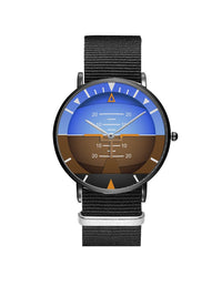 Thumbnail for Airplane Instrument Series (Gyro Horizon 2) Leather Strap Watches Pilot Eyes Store Black & Black Nylon Strap 