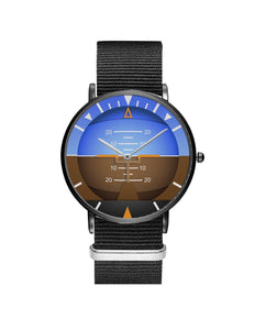 Airplane Instrument Series (Gyro Horizon 2) Leather Strap Watches Pilot Eyes Store Black & Black Nylon Strap 