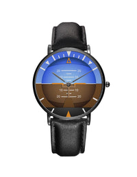 Thumbnail for Airplane Instrument Series (Gyro Horizon 2) Leather Strap Watches Pilot Eyes Store Black & Black Leather Strap 