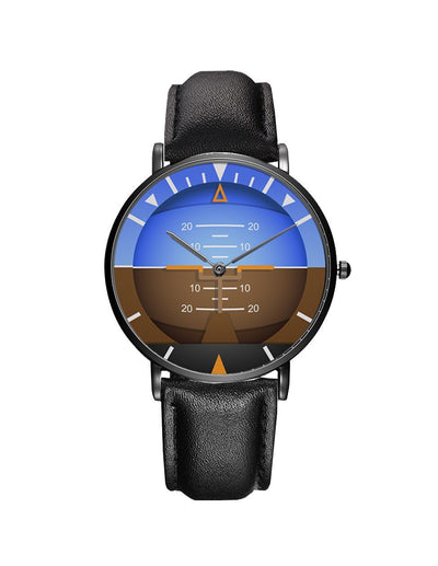 Side view of Airplane Instrument Series (Gyro Horizon 2) aviation slim watch in stainless steel, polished finish.