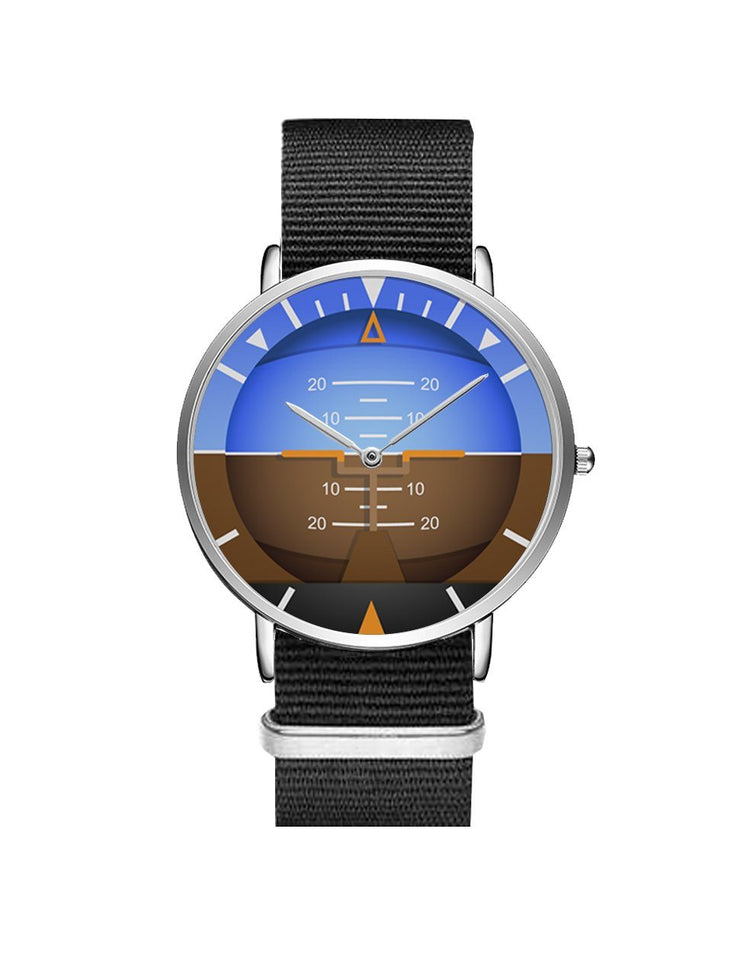 Airplane Instrument Series (Gyro Horizon 2) Leather Strap Watches Pilot Eyes Store Silver & Black Nylon Strap 
