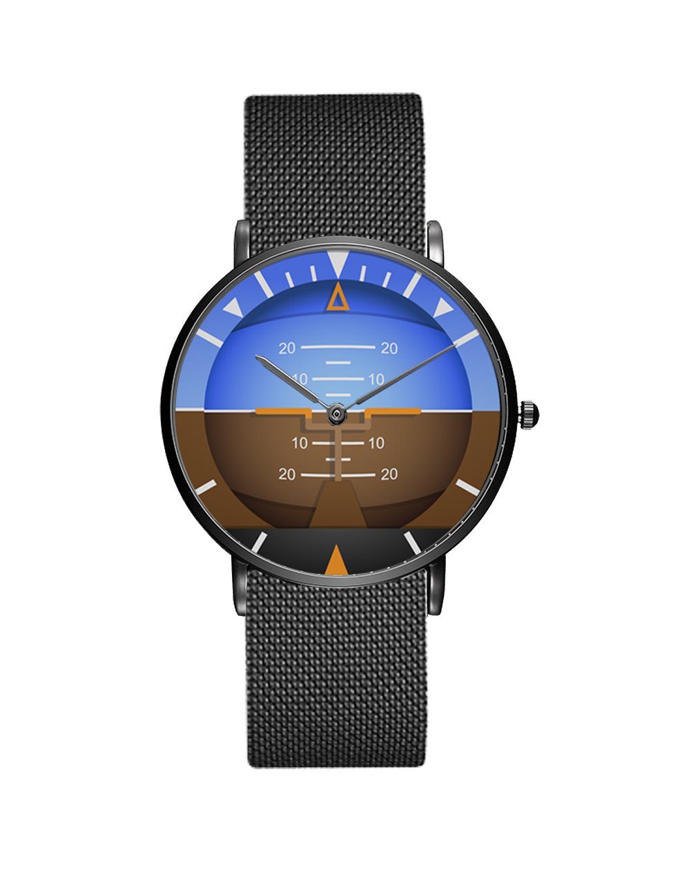 Airplane Instrument Series (Gyro Horizon 2) Stainless Steel Strap Watches Pilot Eyes Store Black & Stainless Steel Strap 