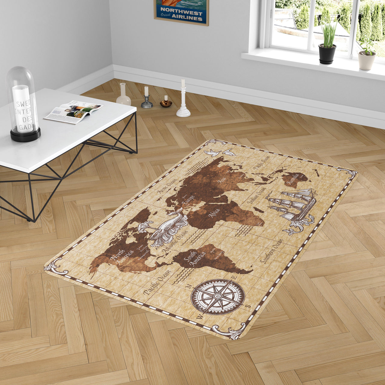 Hand Drawn World Map Designed Carpet & Floor Mats