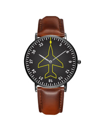 Thumbnail for Airplane Instrument Series (Heading) Leather Strap Watches Pilot Eyes Store Black & Black Leather Strap 