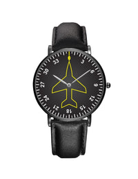 Thumbnail for Airplane Instrument Series (Heading) Leather Strap Watches Pilot Eyes Store Black & Brown Leather Strap 