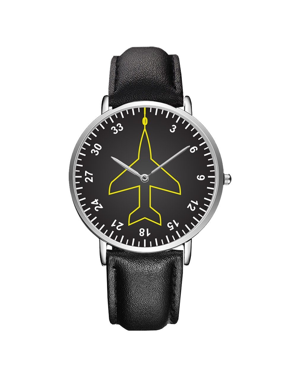 Airplane Instrument Series (Heading) Leather Strap Watches Pilot Eyes Store Silver & Black Leather Strap 