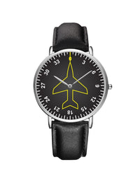 Thumbnail for Airplane Instrument Series (Heading) Leather Strap Watches Pilot Eyes Store Silver & Black Leather Strap 