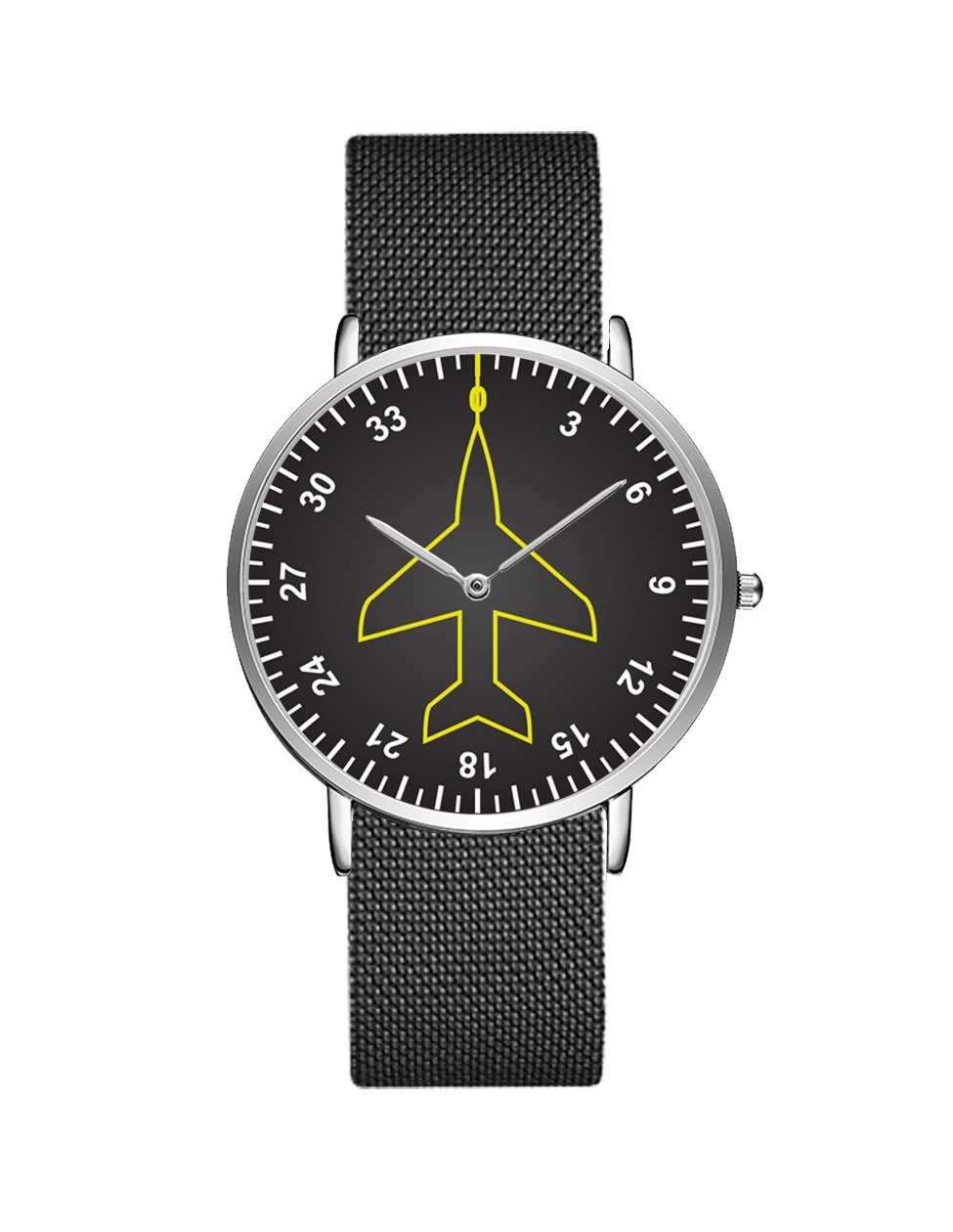 Airplane Instrument Series (Heading) Stainless Steel Strap Watches Pilot Eyes Store Silver & Black Stainless Steel Strap 