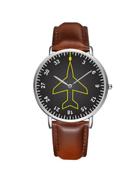 Thumbnail for Airplane Instrument Series (Heading) Leather Strap Watches Pilot Eyes Store Silver & Brown Leather Strap 