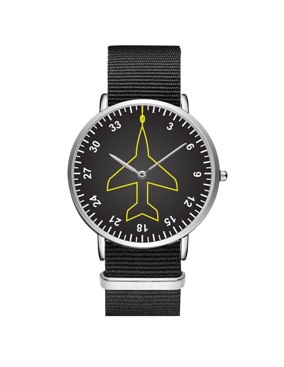 Airplane Instrument Series (Heading) Leather Strap Watches Pilot Eyes Store Silver & Black Nylon Strap 