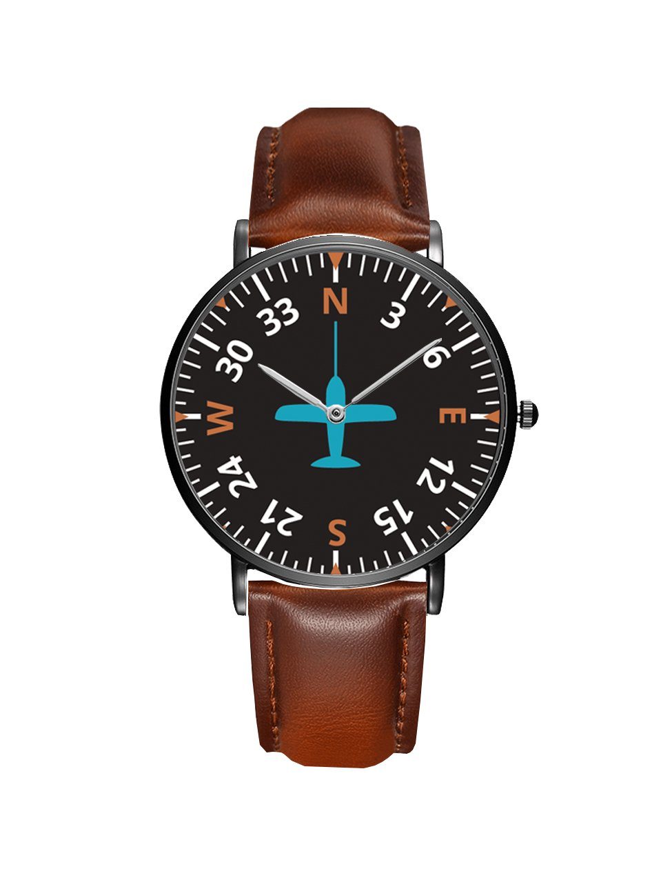 Airplane Instrument Series (Heading2) Leather Strap Watches Pilot Eyes Store Black & Brown Leather Strap 