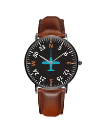 Thumbnail for Airplane Instrument Series (Heading2) Leather Strap Watches Pilot Eyes Store Black & Brown Leather Strap 