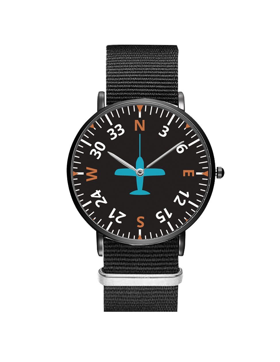 Airplane Instrument Series (Heading2) Leather Strap Watches Pilot Eyes Store Black & Black Nylon Strap 