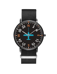 Thumbnail for Airplane Instrument Series (Heading2) Leather Strap Watches Pilot Eyes Store Black & Black Nylon Strap 