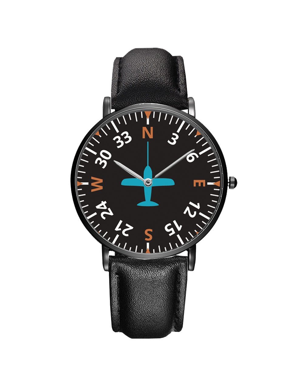 Airplane Instrument Series (Heading2) Leather Strap Watches Pilot Eyes Store Black & Black Leather Strap 