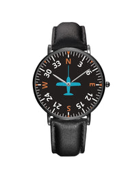 Thumbnail for Airplane Instrument Series (Heading2) Leather Strap Watches Pilot Eyes Store Black & Black Leather Strap 