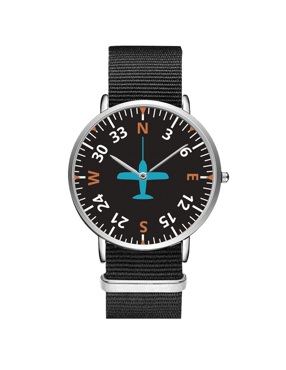 Airplane Instrument Series (Heading2) Leather Strap Watches Pilot Eyes Store Silver & Black Nylon Strap 