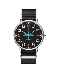 Thumbnail for Airplane Instrument Series (Heading2) Leather Strap Watches Pilot Eyes Store Silver & Black Nylon Strap 