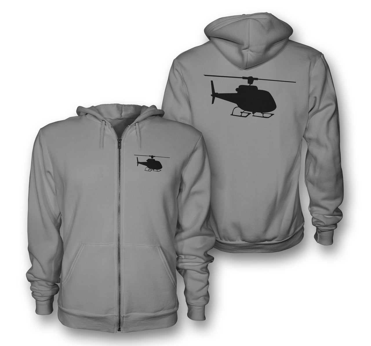 Helicopter Silhouette Designed Zipped Hoodies
