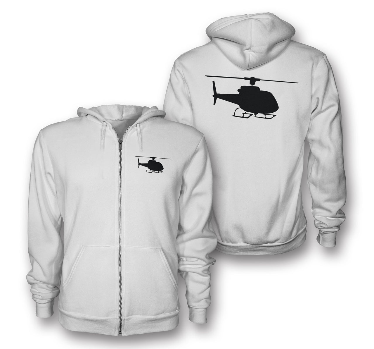 Helicopter Silhouette Designed Zipped Hoodies