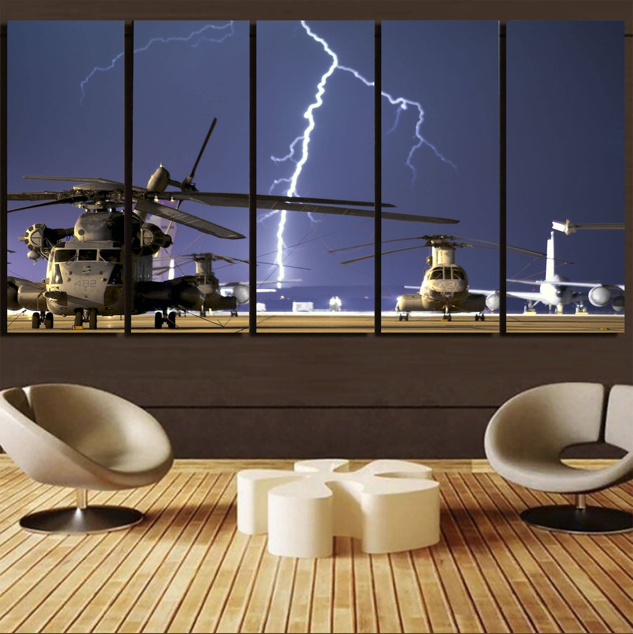 Helicopter & Lighting Strike Printed Canvas Prints (5 Pieces) Aviation Shop 
