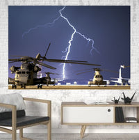 Thumbnail for Helicopter & Lighting Strike Printed Canvas Posters (1 Piece) Aviation Shop 