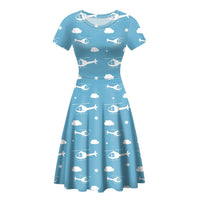 Thumbnail for Helicopters & Clouds Designed Women Midi Dress
