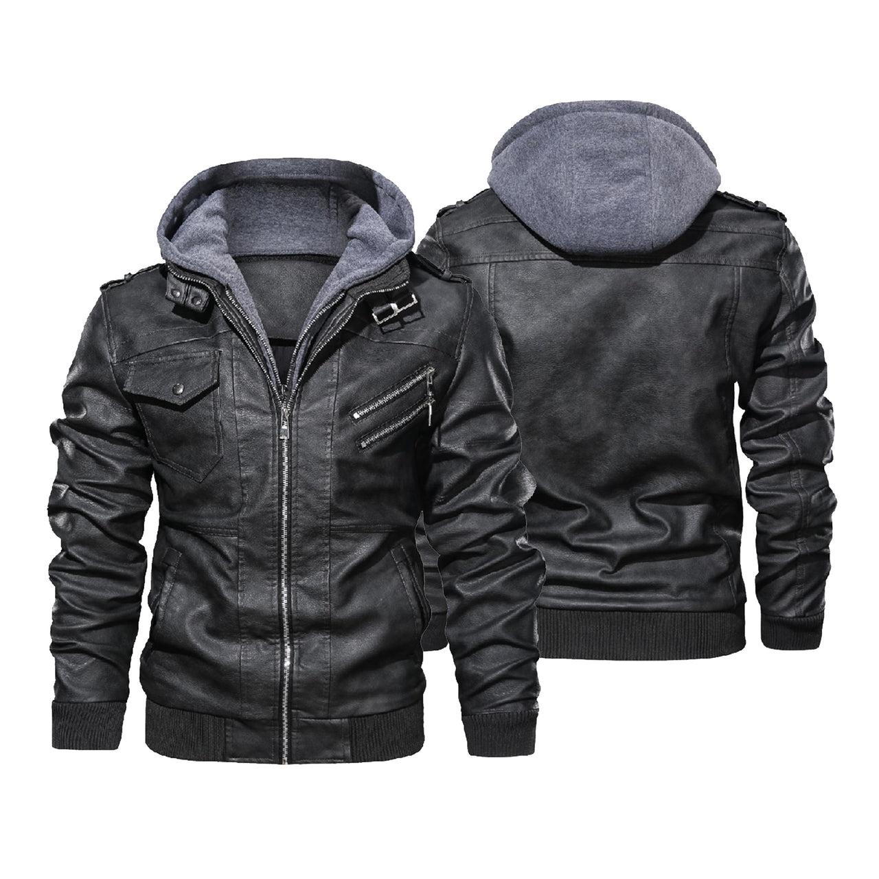 NO Designed Hooded Leather Jackets