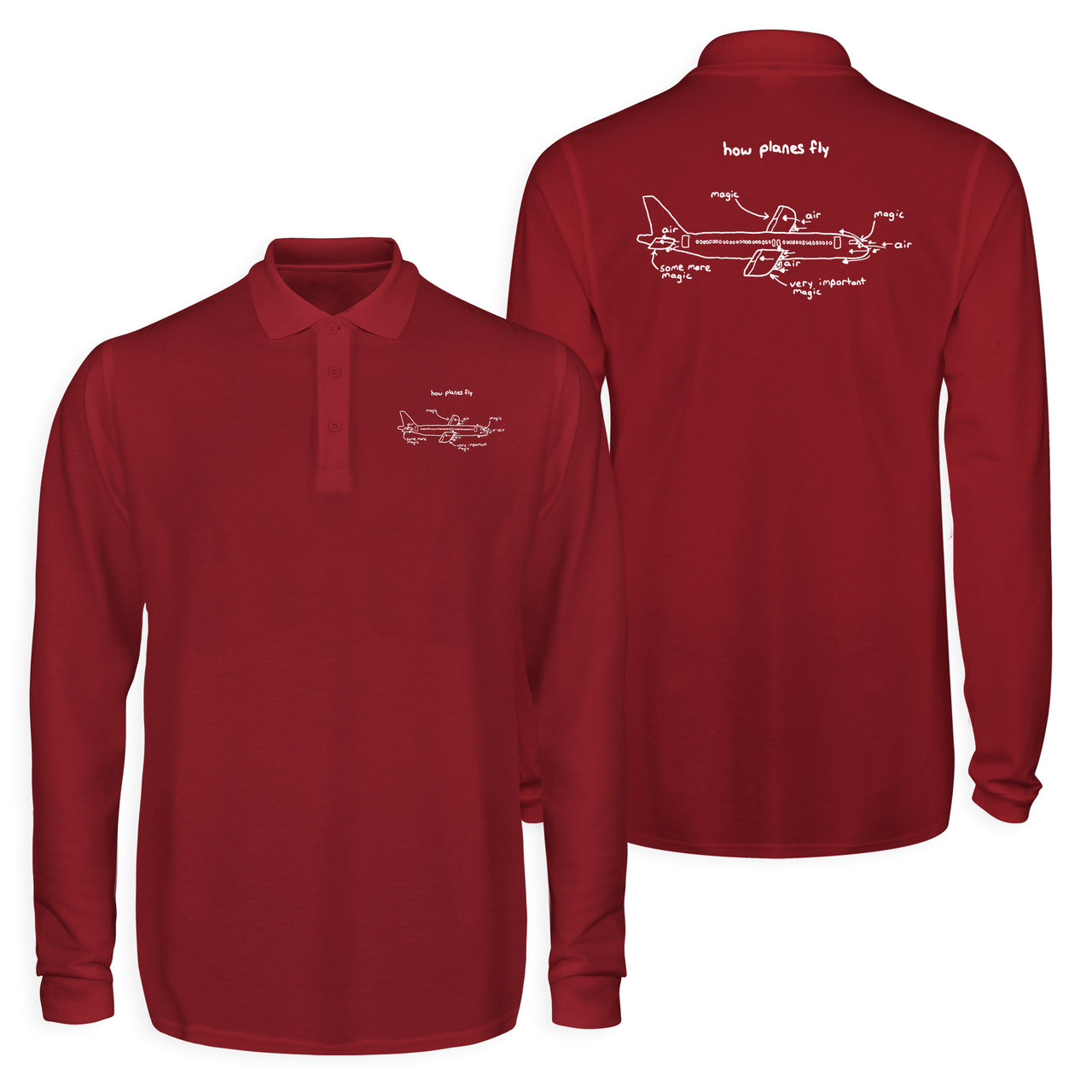 How Planes Fly Designed Long Sleeve Polo T-Shirts (Double-Side)