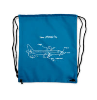 Thumbnail for How Planes Fly Designed Drawstring Bags