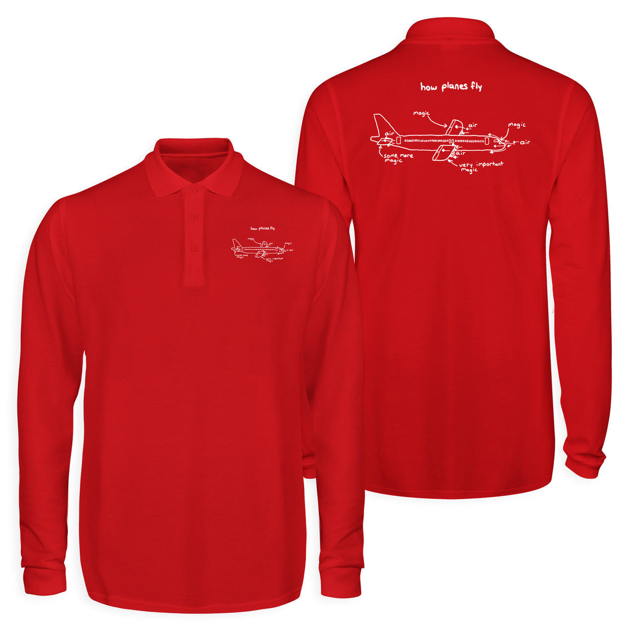 How Planes Fly Designed Long Sleeve Polo T-Shirts (Double-Side)