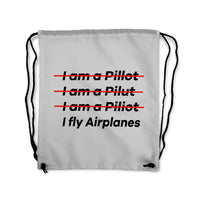 Thumbnail for I Fly Airplanes Designed Drawstring Bags