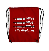 Thumbnail for I Fly Airplanes Designed Drawstring Bags