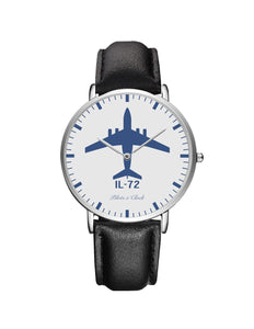 ILyushin IL-72 Leather Strap Watches Pilot Eyes Store Silver & Black Leather Strap 