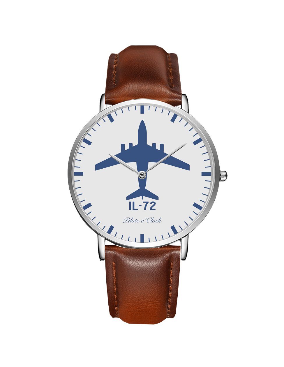 ILyushin IL-72 Leather Strap Watches Pilot Eyes Store Silver & Brown Leather Strap 