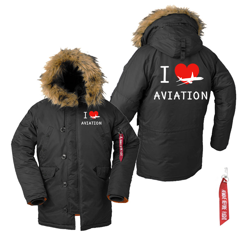 I Love Aviation Designed Parka Bomber Jackets