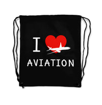Thumbnail for I Love Aviation Designed Drawstring Bags